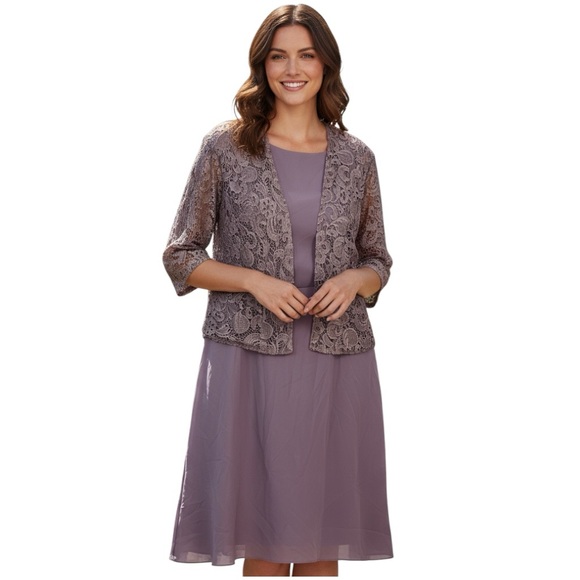 Women’s Purple Plum A-Line Dress with Lace Shrug Sz 18W NWT - Picture 1 of 8
